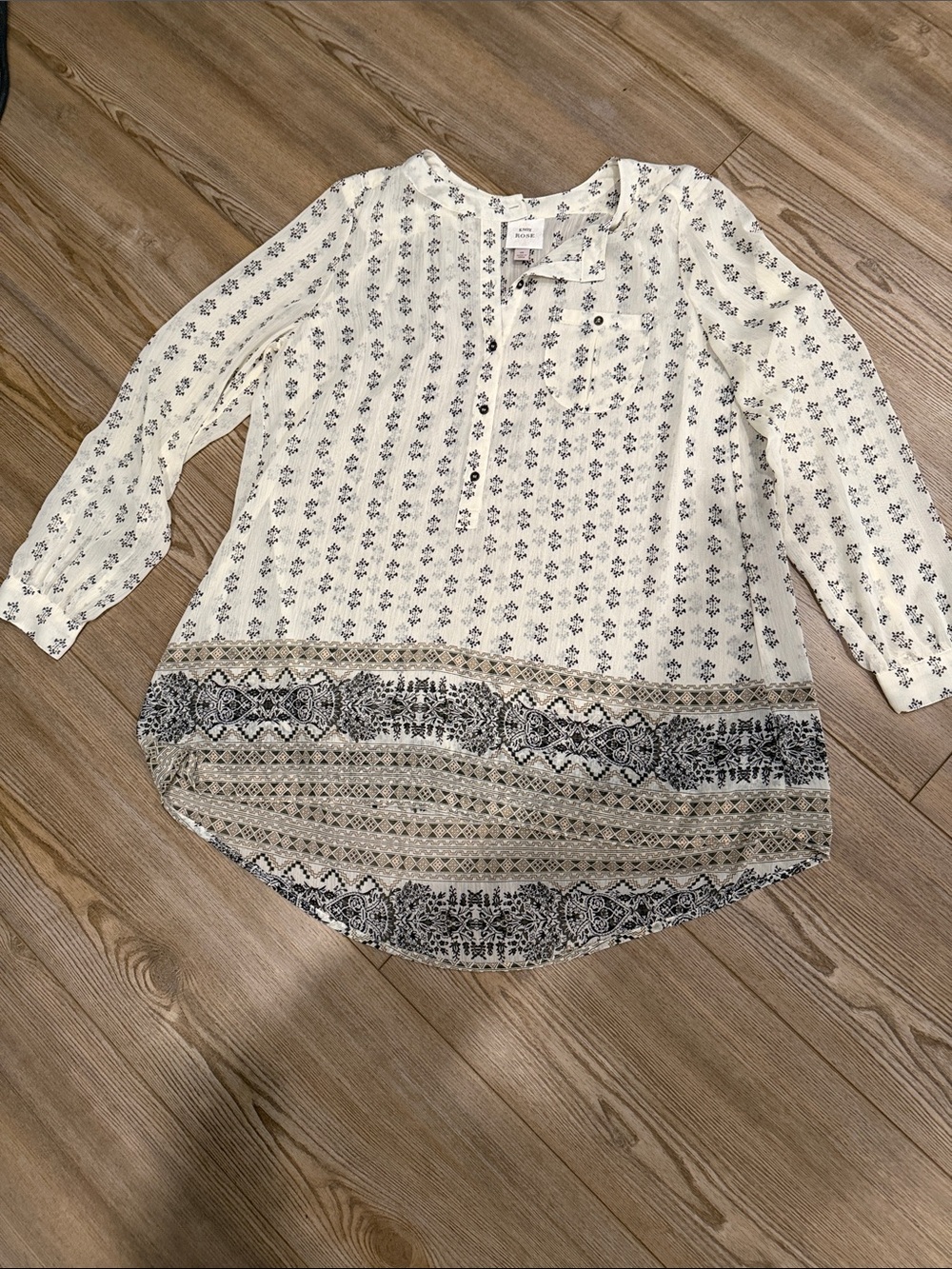 Knox Rose Cream Blouse with Navy Print